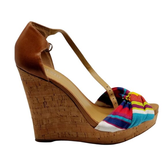Nine West Womens Multicolor Ankle Strap Wedge‎ Platform Heel Sandals Size 9.5 M - Picture 1 of 8